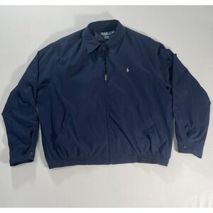 Vtg Large Polo Ralph Lauren Harrington Jacket Full Zip Plaid Lined Navy Mens XL